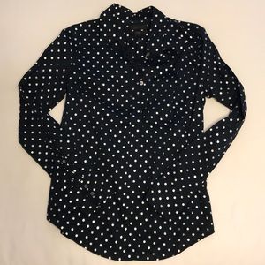 J. Crew Navy Button Down Silver Polka Dot. 0.